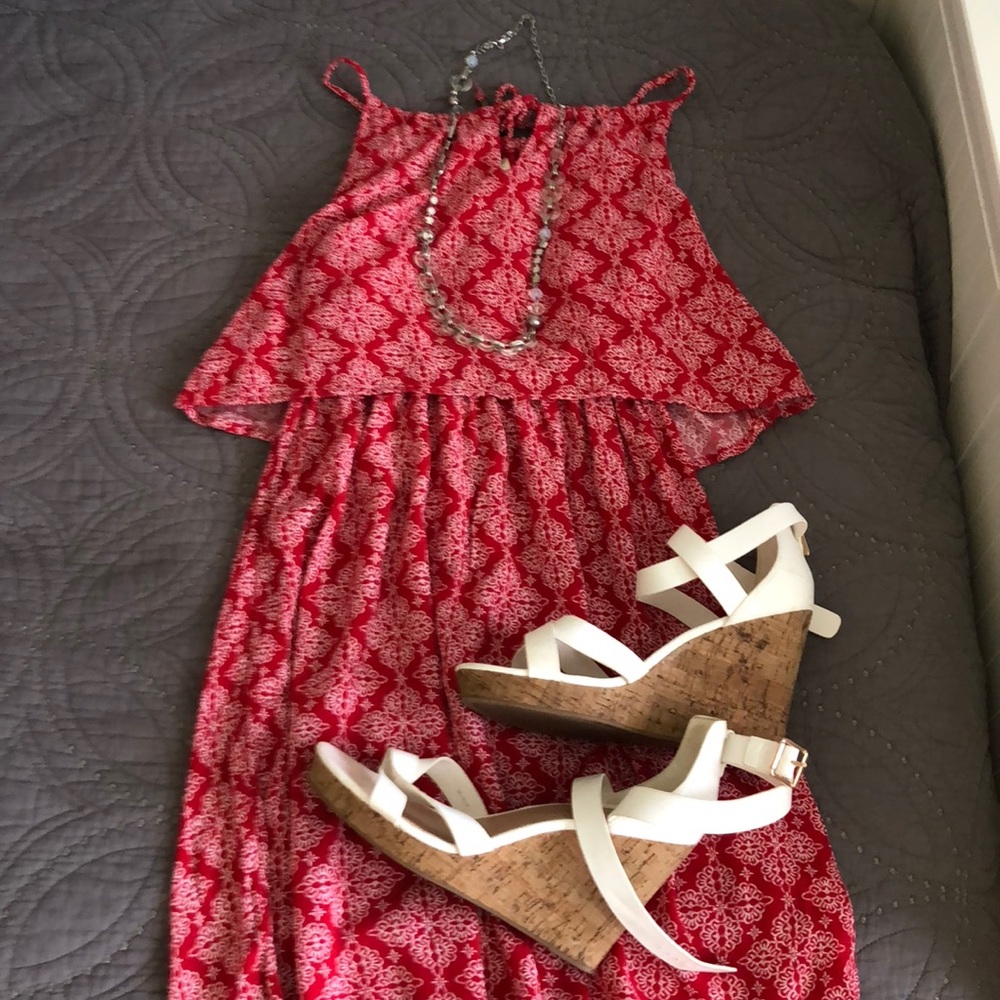 Red and white summer dress.